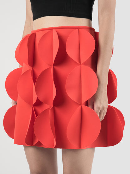 Tristus Cinnabar red statement mini skirt with scalloped lapels