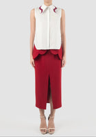 Phlox white sleeveless shirt with accented collar in plum