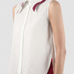 Phlox white sleeveless shirt with accented collar in plum