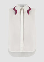 Phlox white sleeveless shirt with accented collar in plum