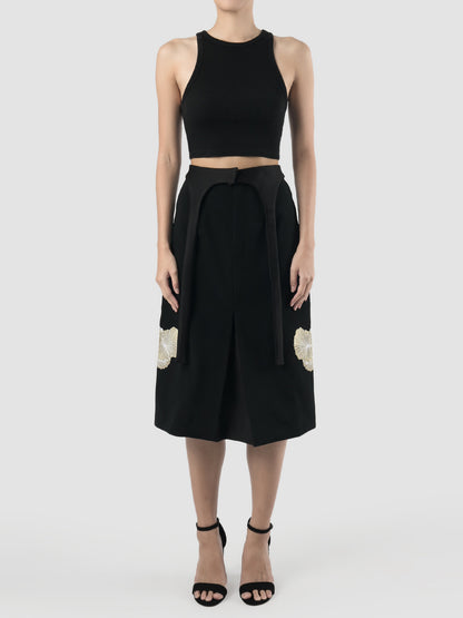 Black embroidered skirt with detachable waistband