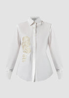 White tailored cotton shirt with gold embroidery