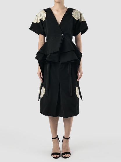 Black signature kimono with layered peplum