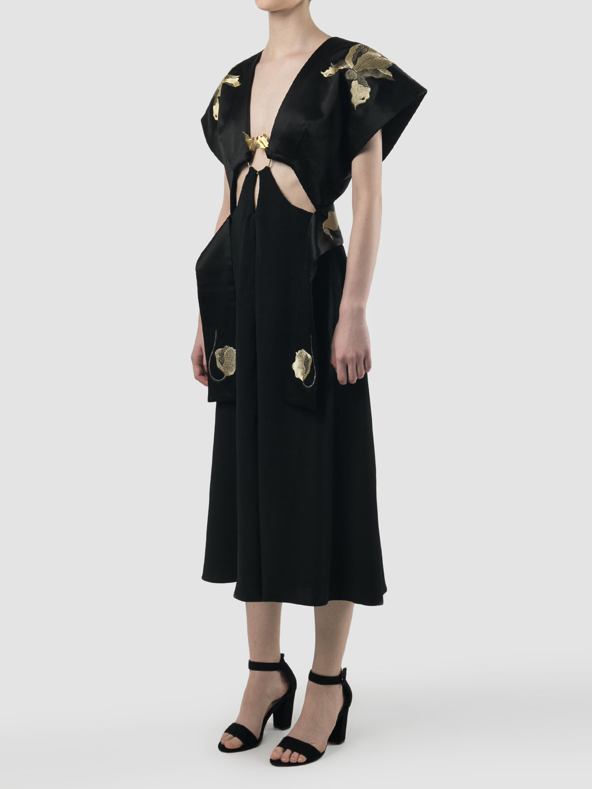 Black kimono dress with waist cutout details