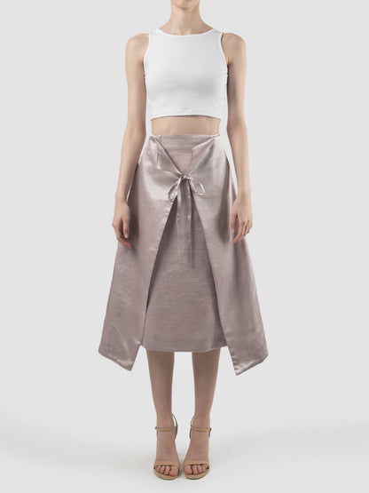 Lilac double-layered skirt with gold embroidery