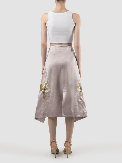 Lilac double-layered skirt with gold embroidery