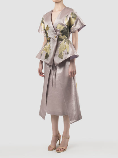 Lilac signature kimono with gold embroidery