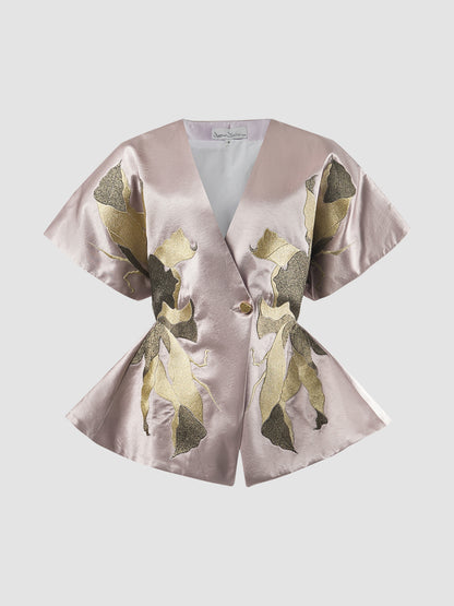 Lilac signature kimono with gold embroidery