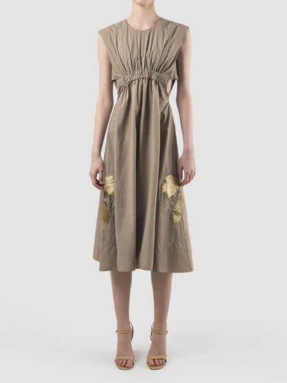 Pewter brown midi dress with gathered cutout details