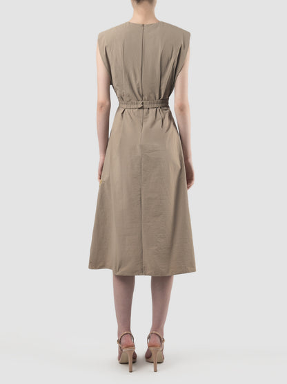 Pewter brown midi dress with gathered cutout details