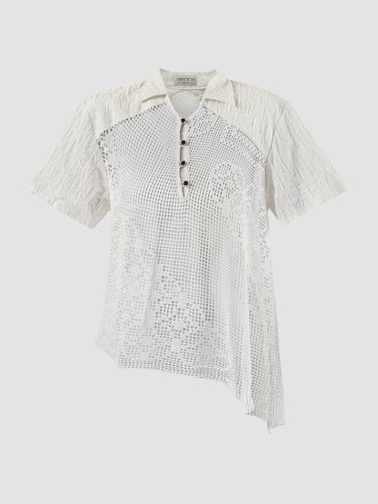 Diagonal white translucent polo shirt