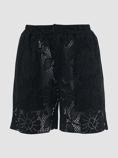 Black lace shorts with floral patterns