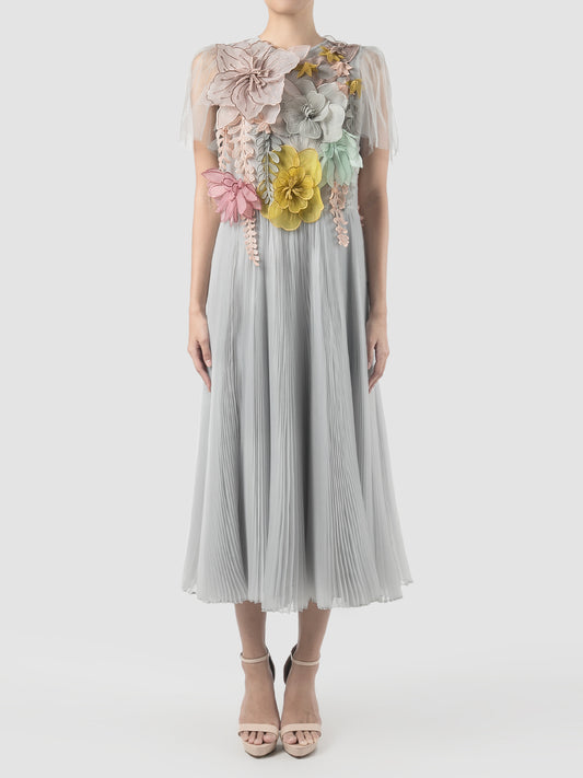 Setaman grey 3D embroidered dress