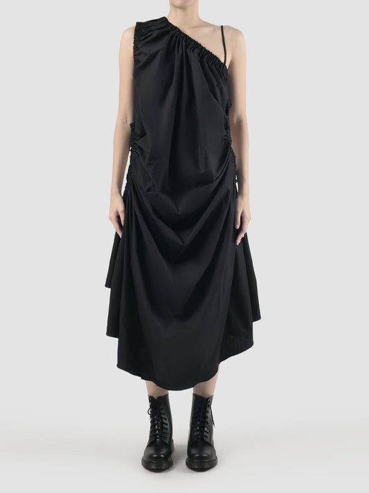 Gabin black midi dress with side gathers